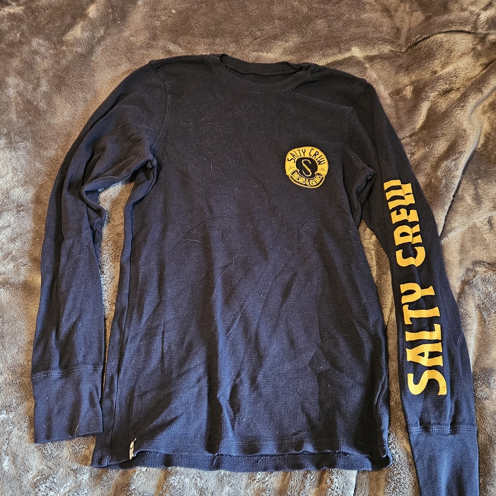 Salty Crew Blue Waffle Shirt with Yellow Logo